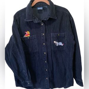 Vintage Disney Winnie the Pooh Embroidered Corduroy Button Down Shacket Sz Large